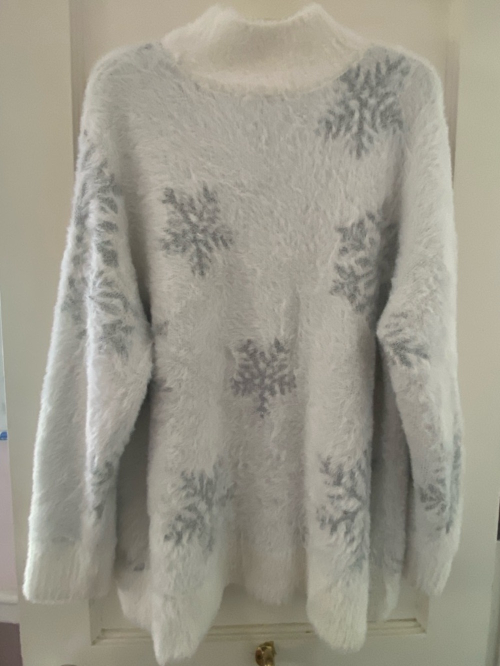 torrid White & Gray Snowflake Fuzzy Turtleneck Sweater
